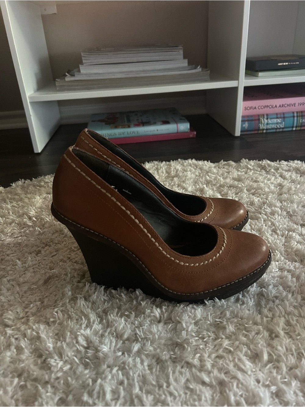 vintage y2k true religion brown leather wedge pumps
